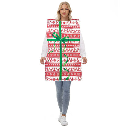 Adult Christmas Gift Box Costume, Funny Present Box Cosplay Outfit for Women and Girls, Novelty Christmas Party Dress-Up Costume for New Year, Family Matching, Stage Shows and Holiday Events