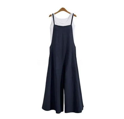 Women's Cotton Linen Wide Leg Jumpsuit Sleeveless Bib Overalls Casual Loose Summer Romper Plus Size 5XL