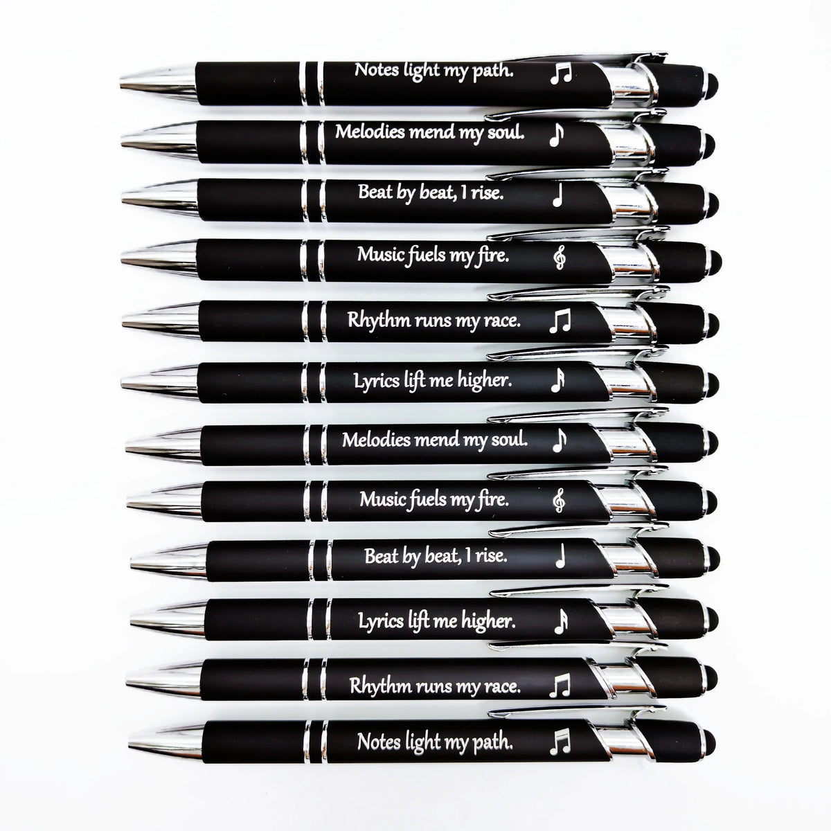 5/10PCS Love Music Engraved Metal Pens – Music Phrase Ballpoint Writing Pens with Touch Screen Stylus for Gifts