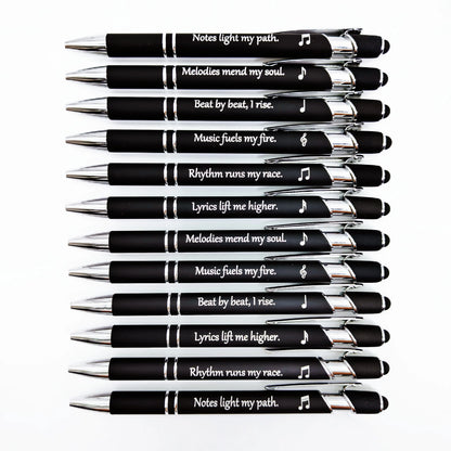 5/10PCS Love Music Engraved Metal Pens – Music Phrase Ballpoint Writing Pens with Touch Screen Stylus for Gifts