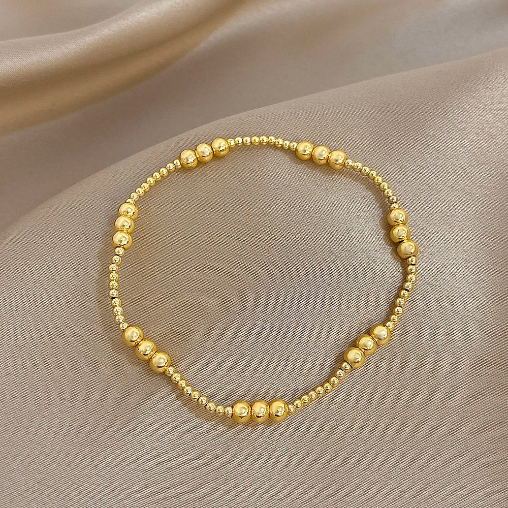 Pulsera de cuentas de acero inoxidable Greatera – Pulsera de cadena elástica tricolor bañada en oro de 3/4 mm para mujer | Regalo de joyería de moda impermeable