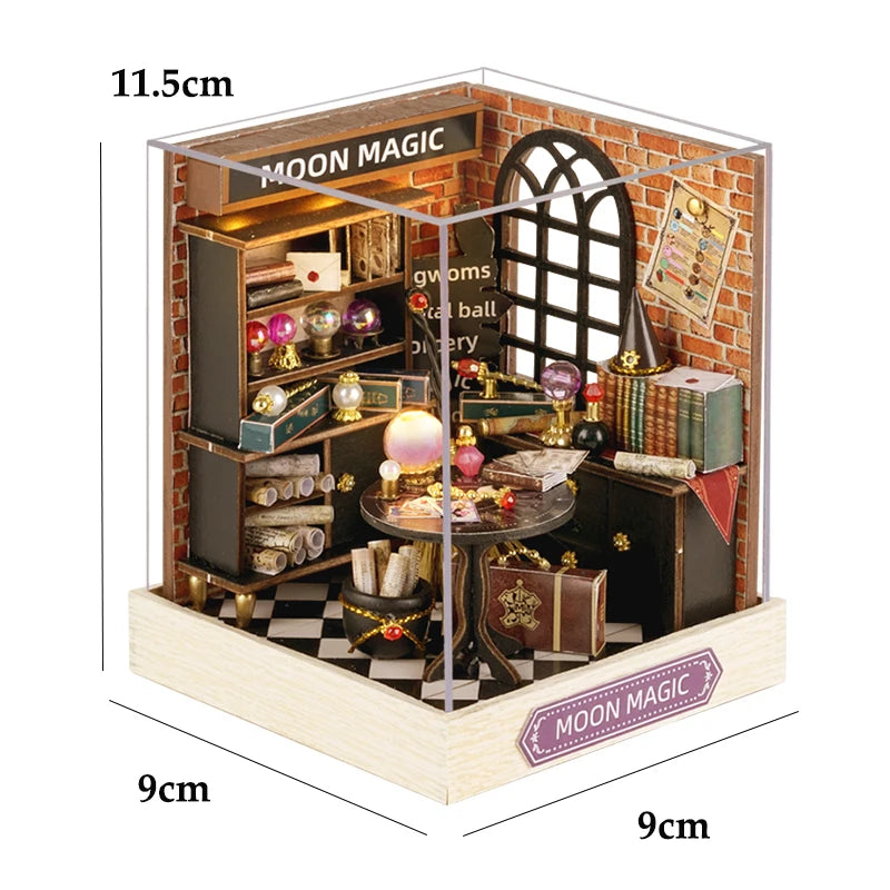 Kit DIY de casita de lectura de madera con luces LED – Artesanía en miniatura de inserción de estantería hecha a mano para decoración del hogar y regalos