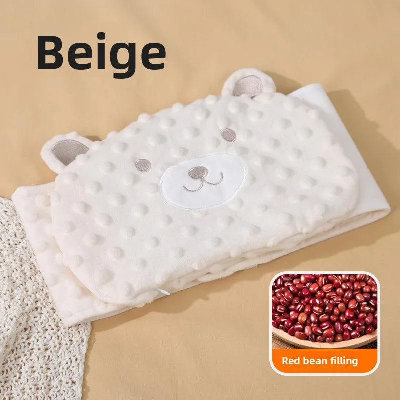 Faja suave para bebé con paquete térmico de frijoles rojos – Envoltura abdominal de dibujos animados para bebés para calor, alivio de gases y comodidad estomacal