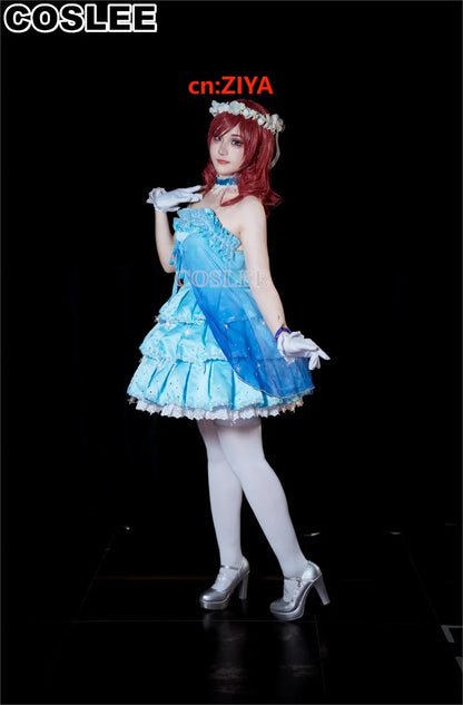 COSLEE LoveLive Aqours “The Dreaming Gate” Cosplay Costume – All Members Blue Singing Dress (Nozomi, Nico, Hanayo, Maki)