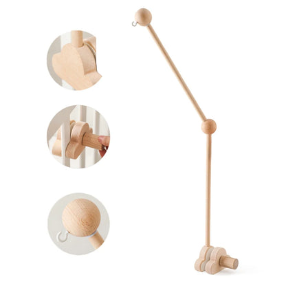Baby Wooden Bed Bell Bracket – Newborn Crib Mobile Stand for 0-12 Months, Wooden Hanging Toy Holder with Crochet Bed Bell Rattle, Infant Nursery Decoration & Sensory Baby Toy Accessory