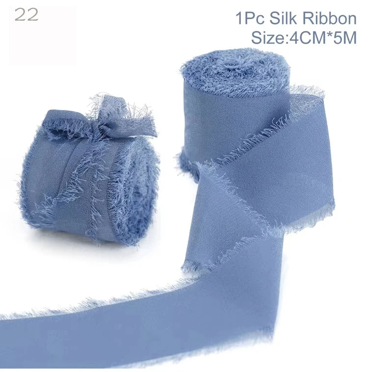 Ruban de soie en mousseline effilochée de 5 m – Ruban fait main déchiré pour bouquet de mariage et emballage cadeau