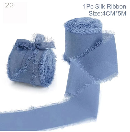 Ruban de soie en mousseline effilochée de 5 m – Ruban fait main déchiré pour bouquet de mariage et emballage cadeau