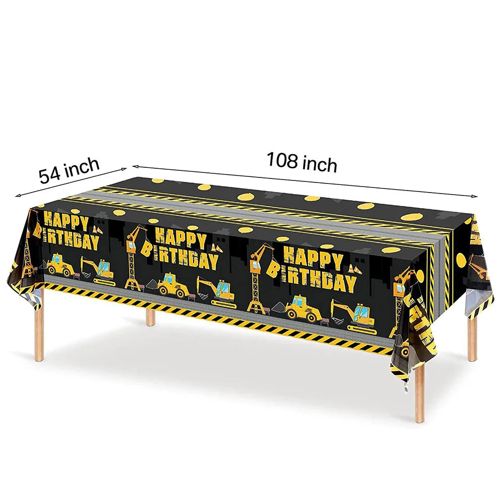 Construction Truck Birthday Party Tablecloth – Excavator & Engineering-Themed Table Runner for Boys' Construction Party Decorations