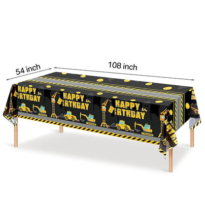 Construction Truck Birthday Party Tablecloth – Excavator & Engineering-Themed Table Runner for Boys' Construction Party Decorations