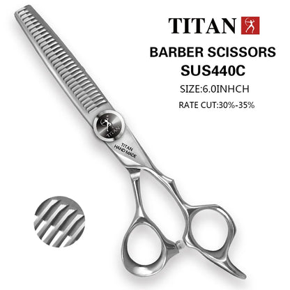 TITAN Kit de Ciseaux Professionnels de Coiffure – Ciseaux de Coupe et d'Effilage pour Barbiers, Ciseaux de Salon en Acier Japonais 440C 5.5/6.0/6.5/7.0 Pouces pour Coiffeurs et Barbiers
