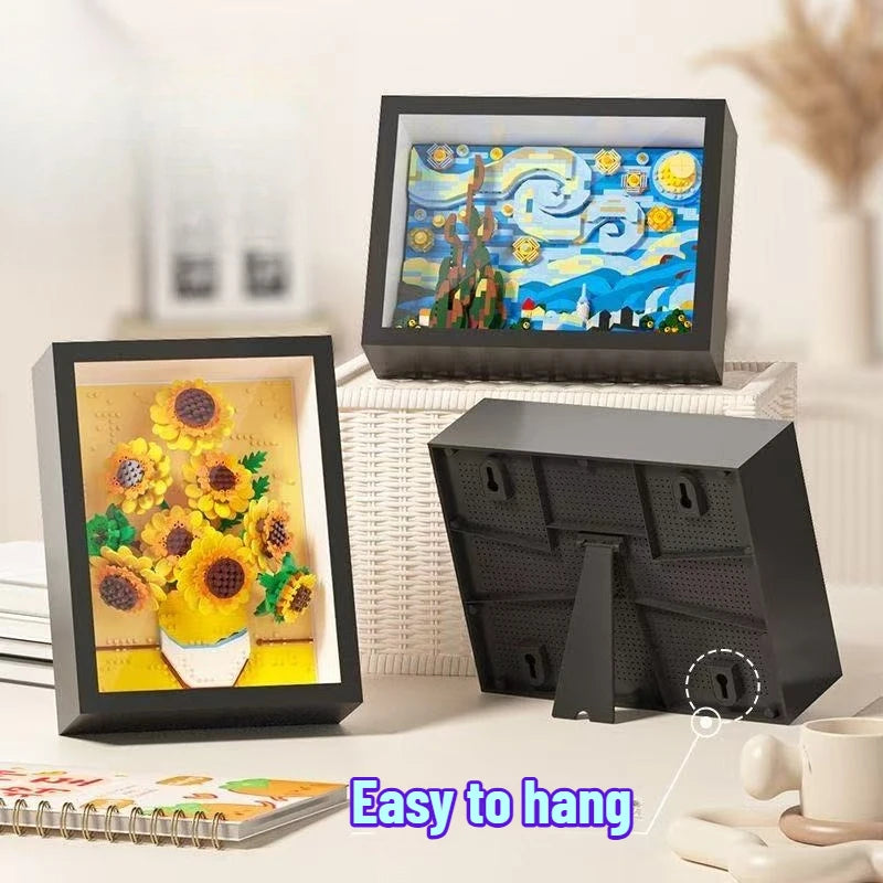 3D Diamond Building Block Art Set with Display Box – Van Gogh Sunflowers, The Starry Night & Great Wave Inspired Model, Kids' Gift