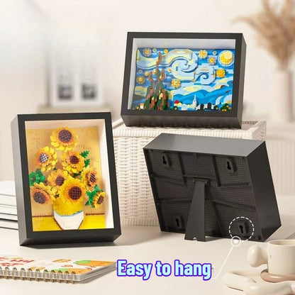 3D Diamond Building Block Art Set with Display Box – Van Gogh Sunflowers, The Starry Night & Great Wave Inspired Model, Kids' Gift