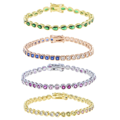 Pulsera de tenis 5A CZ – Pulsera geométrica de cristal de circonita cúbica con bisel para mujer | Joyería de moda clásica de lujo