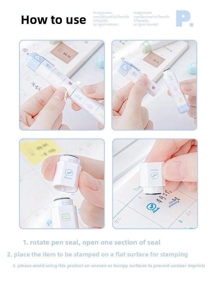 Jeu de tampons journal de listes de tâches mignonnes – Tampons encreurs détachables en forme de stylo pour agenda, carnet, scrapbooking, carnets de voyage et artisanat décoratif