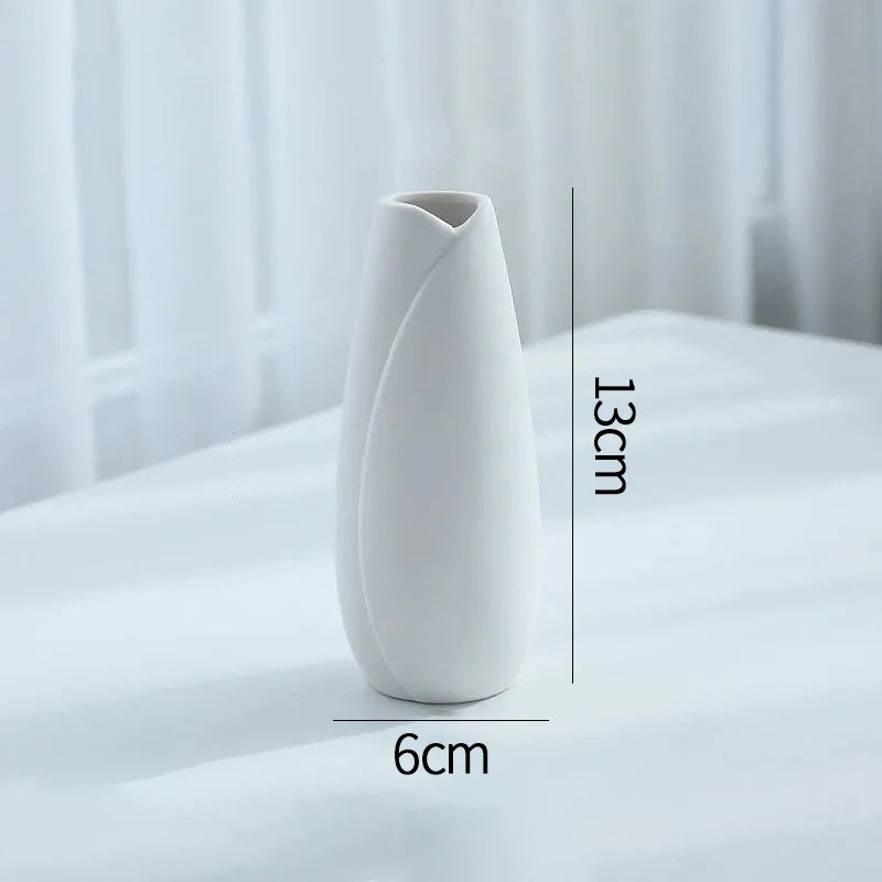 Florero Nórdico de Cerámica Blanca – Jarrón Decorativo Moderno para Sala de Estar, Decoración del Hogar y Escritorio