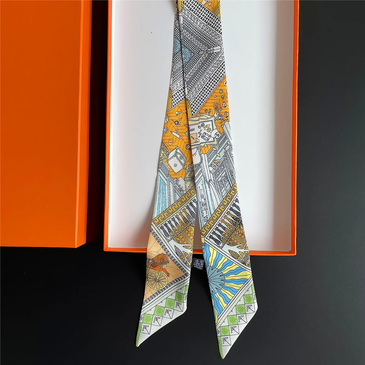 Pañuelo estrecho de sarga de seda 100 % de lujo para mujer, diseño de marca, pañuelo para bolso, pañuelo para el cuello, diadema para el pelo
