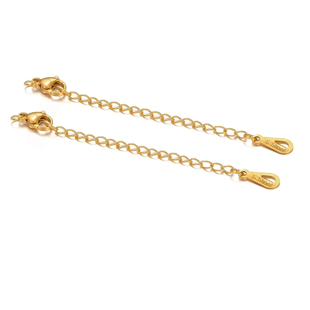 10-Piece Stainless Steel Lobster Clasps with 5cm Extension Chains – Jewelry Connectors for DIY Bracelets & Necklaces