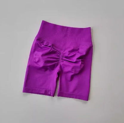 Pantalones cortos de yoga de cintura alta para mujer – Pantalones cortos deportivos fruncidos para realce de glúteos, para correr, gimnasio, fitness y control de abdomen
