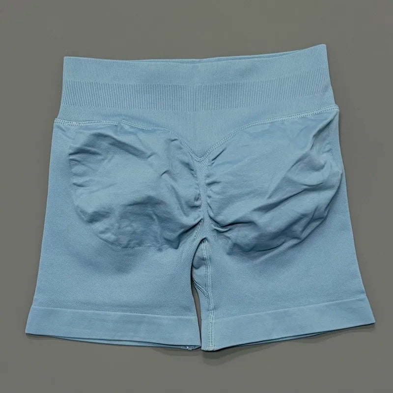 HISTELLO Pantalones cortos de yoga sin costuras de 4.5" para mujer – Pantalones cortos deportivos de talle bajo con efecto fruncido para gimnasio, fitness, correr y ropa deportiva
