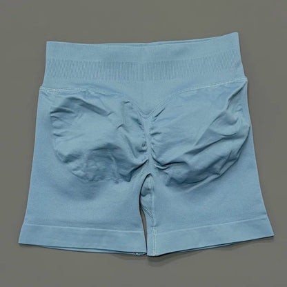 HISTELLO Pantalones cortos de yoga sin costuras de 4.5" para mujer – Pantalones cortos deportivos de talle bajo con efecto fruncido para gimnasio, fitness, correr y ropa deportiva
