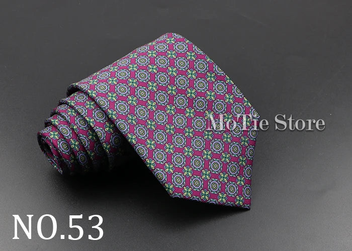 Men's 7.5cm Soft Silk Necktie – Floral & Dot Pattern Tie for Weddings, Business, Parties & Formal Wear