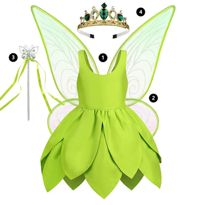 Girls Tinker Bell Costume – Green Fairy Princess Fancy Dress for Halloween, Birthday Parties & Cosplay, Ages 2–10Y
