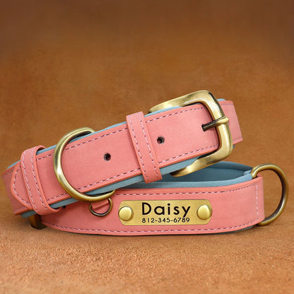 Collar de perro de piel sintética personalizado con placa de identificación grabada gratuita – Collar ajustable suave acolchado para perros pequeños, medianos y grandes
