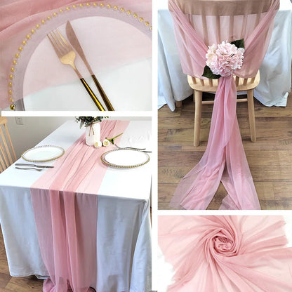 Camino de mesa de gasa - Decoración de arco de boda de tela de seda transparente | Decoración de mesa bohemia para cumpleaños y eventos