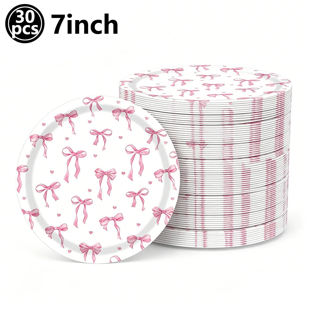 Kit de Fête d'Anniversaire Rose – Thème Princesse Bannière, Ballons Nœud, Pailles, Assiettes en Papier Jetables, Serviettes et Gobelets Vaisselle Décorations pour Fêtes d'Anniversaire de Filles