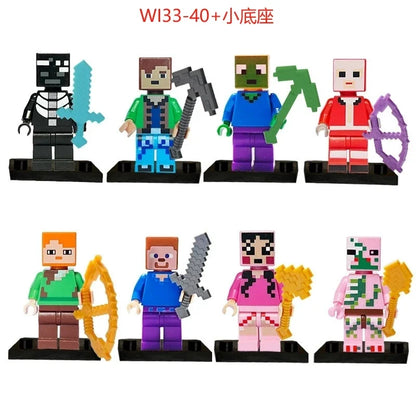 Lot de 8 mini-blocs de construction inspirés de Minecraft – Creeper, Ender Dragon, Steve, Squelette et Cheval, jouets de construction à faire soi-même, blocs de construction créatifs à collectionner pour enfants