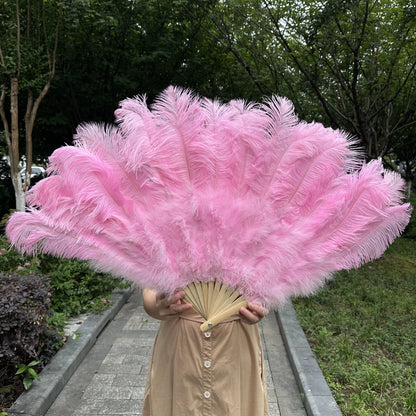 Abanico Grande de Plumas de Avestruz Blancas – Elegante Abanico para Baile y Actuaciones Escénicas (100 cm / 130 cm)