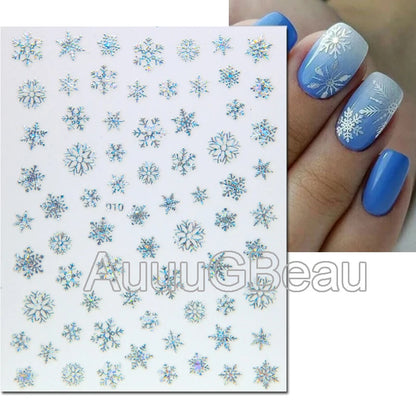 3D Christmas Nail Art Stickers – Snowflake & Winter Tree Nail Decals for Nail Tips Decoration