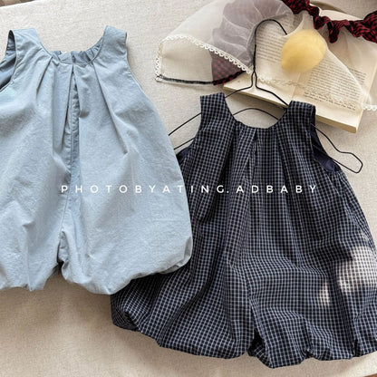 Deer Jonmi 2026 Mono a cuadros de verano para bebé niña – Pelele linterna sin mangas estilo coreano, body informal de ajuste holgado para niños, conjunto de verano cómodo para bebés y niñas