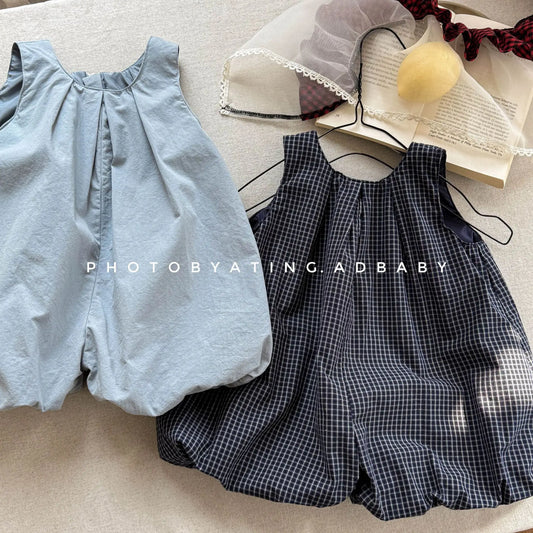 Deer Jonmi 2026 Mono a cuadros de verano para bebé niña – Pelele linterna sin mangas estilo coreano, body informal de ajuste holgado para niños, conjunto de verano cómodo para bebés y niñas