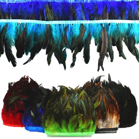 Ribete de flecos de plumas de gallo de 10 m – Cinta de plumas naturales para coser, manualidades y decoración de disfraces