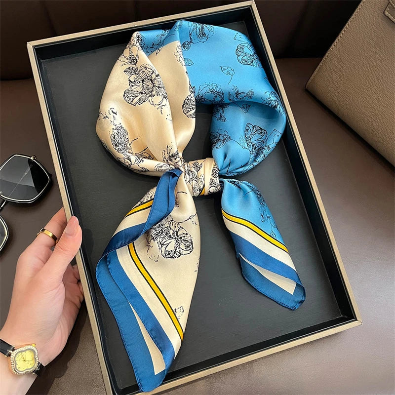 Bohemian Style Print Luxury Brand Silk Square Scarf Women Satin Shawls Neckerchief Wrap Scarves Bandana Hair Hjiab Floral