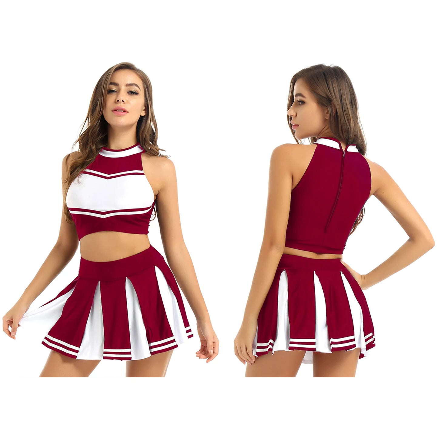 Women’s Cheerleader Cosplay Costume – Uniform Set (Crop Top + Mini Pleated Skirt, Carnival Outfit)