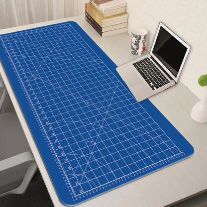 Large Gaming Mouse Pad with Green Grid Cutting Mat Design – Extended Anti-Slip Desk Mat with Stitched Edges for Keyboard, Gaming & Home Office