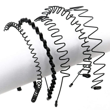 Diadema unisex de metal negro – Aro de pelo ondulado elástico antideslizante para hombres y mujeres | Accesorios para el cabello sencillos y a la moda