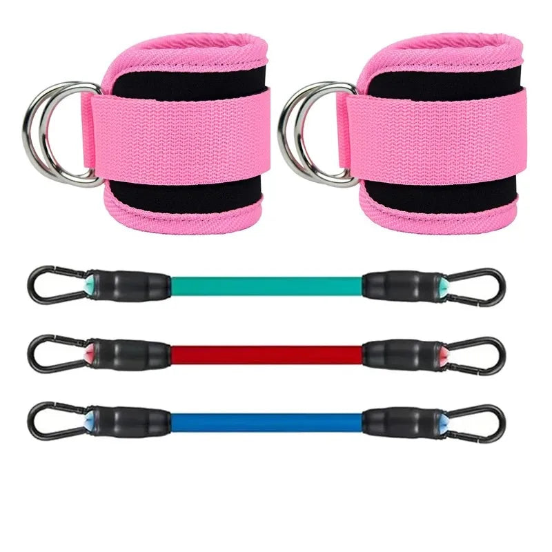Juego de bandas de resistencia con tobilleras – Bandas elásticas de fitness con accesorios de tobillo para gimnasio, yoga, entrenamiento de fuerza y ejercicio en casa