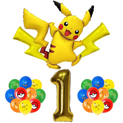 Pokémon Birthday Party Decorations – Lightning Pikachu Balloon Set with Disposable Tableware, Banner, Backdrop & Plates for Kids Events