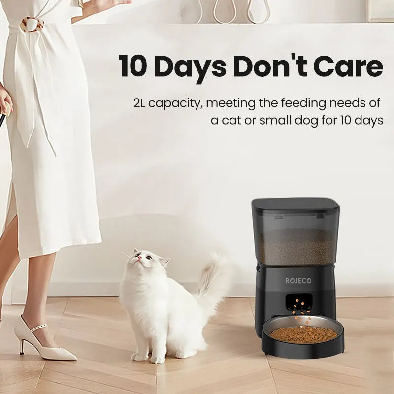 ROJECO Comedero Automático para Mascotas – Dispensador Inteligente de Comida Seca con Control por Botones para Perros y Gatos