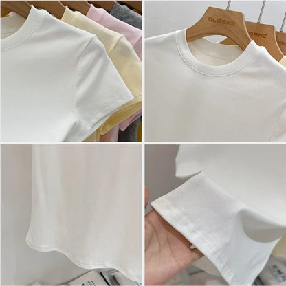 Zjaiss 2026 T-shirt col rond mode été sexy basique uni à manches courtes pour femme style coréen décontracté streetwear