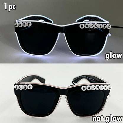 Just Married LED Heart Glasses – Light-Up EL Neon Glasses for Weddings, Engagements & Bridal Showers