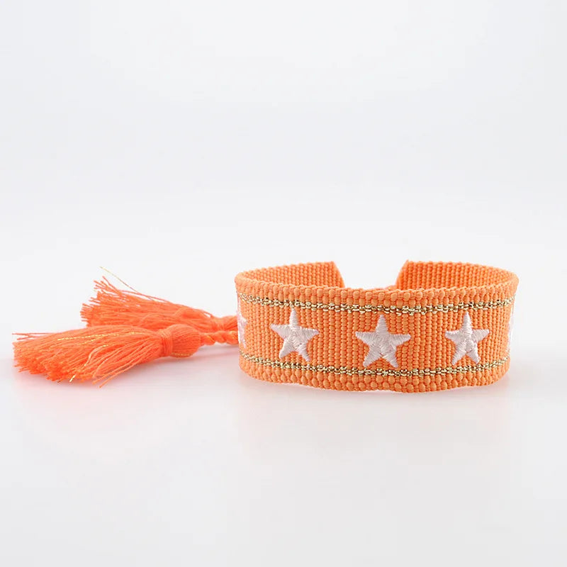 Pulsera de estrella bordada bohemia – Correa de muñeca tejida a mano con borlas para mujer | Regalo de joyería de moda étnica