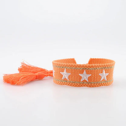 Pulsera de estrella bordada bohemia – Correa de muñeca tejida a mano con borlas para mujer | Regalo de joyería de moda étnica