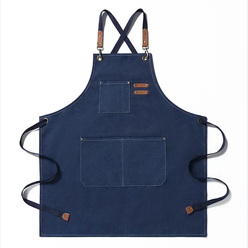 Delantal de trabajo de lona – Delantal de chef ajustable para cocina, barbacoa, restaurante y taller