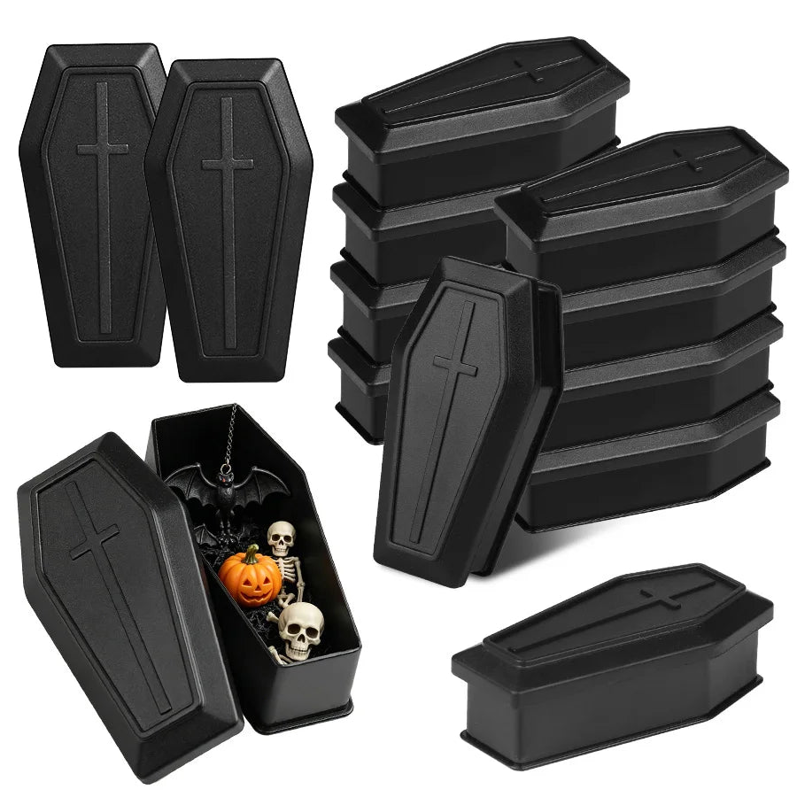 6/12PCS Halloween Coffin Treat Boxes – Plastic Prank Candy Gift Boxes for Trick-or-Treat, Haunted House Decorations, Halloween Parties & DIY Crafts