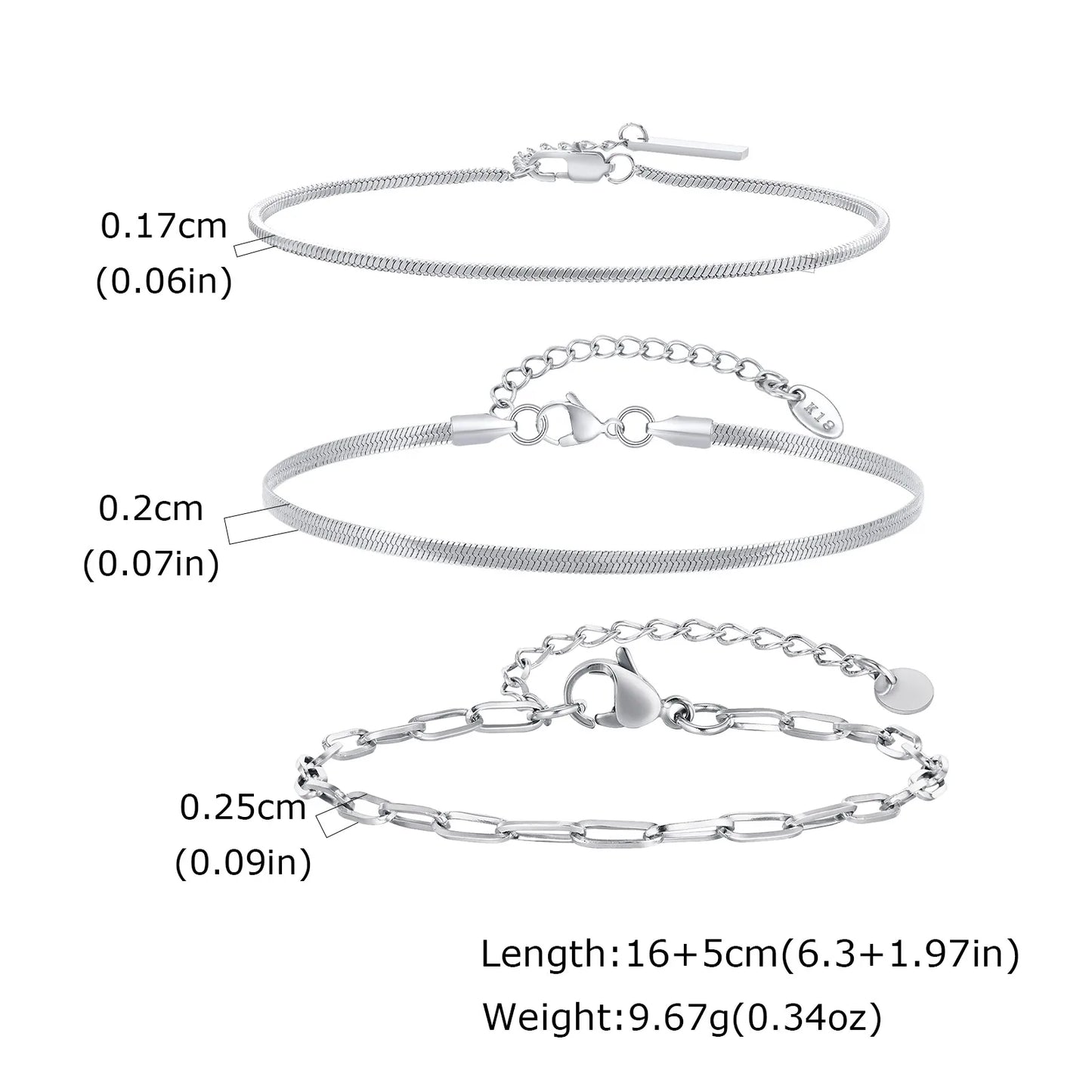 3-Piece Silver Twist Chain Bracelet Set – Never Fade Thin Chain Wristband for Men | Punk Fashion Jewelry Gift for Husband, Father & Son