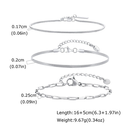 3-Piece Silver Twist Chain Bracelet Set – Never Fade Thin Chain Wristband for Men | Punk Fashion Jewelry Gift for Husband, Father & Son